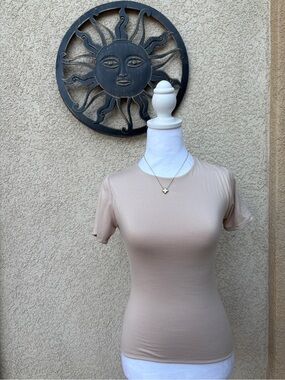 Tan Buttery Soft Crewneck Short Sleeve Top Basics Everyday Casual